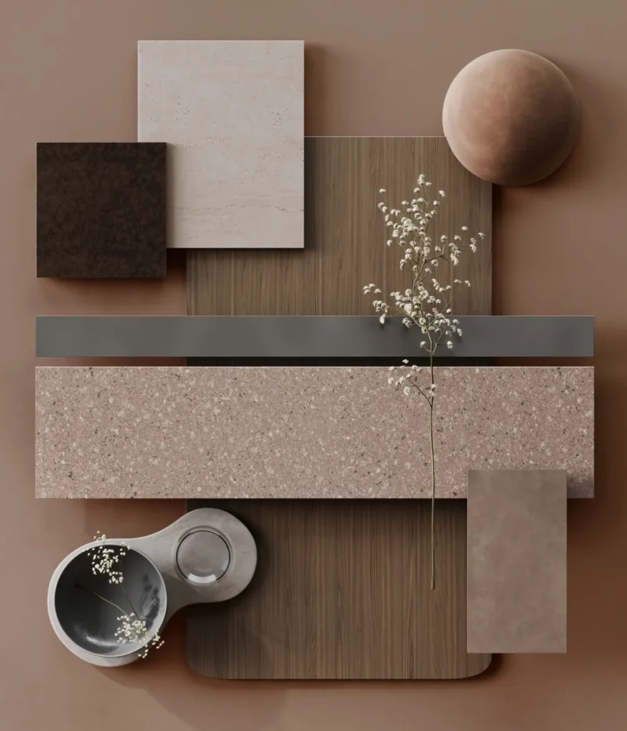 A curated selection of material samples, showcasing various textures and colors to illustrate the range of options for achieving the perfect design aesthetic.